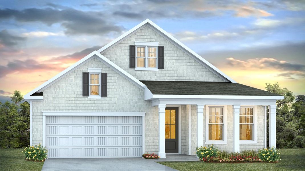 Front exterior of a new home in Shell Pointe, Gilbert, SC, highlighting curb appeal (Image 1). Front exterior of a new home in Shell Pointe, Gilbert, SC, highlighting curb appeal (Image 1).