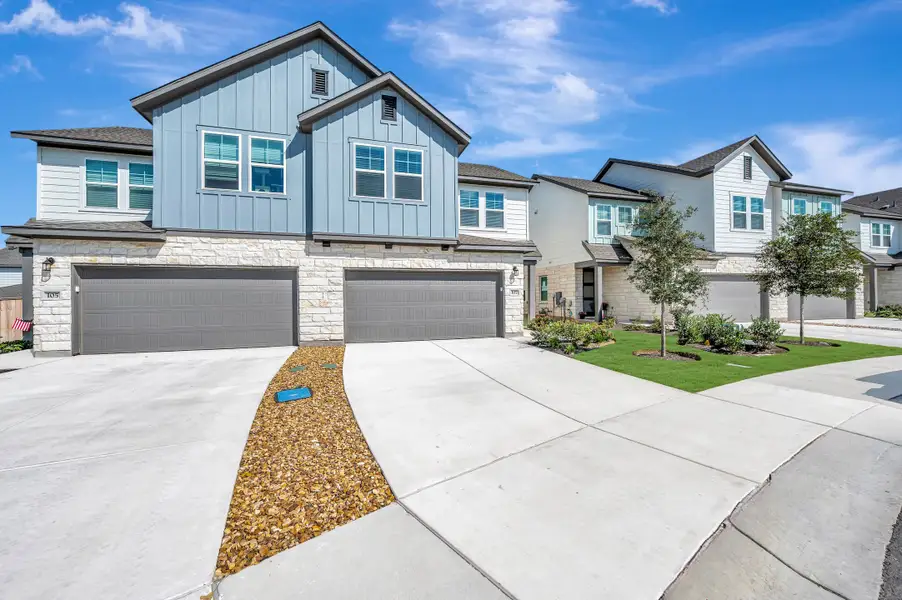 Front exterior of a new home in Park Central, Georgetown, TX, highlighting curb appeal (Image 24). Front exterior of a new home in Park Central, Georgetown, TX, highlighting curb appeal (Image 24).