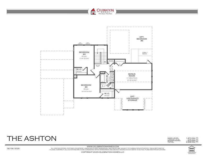2D floor plan layout for the Ashton by Celebration Homes in Ashlyn, Fairview, TN (Image 4).