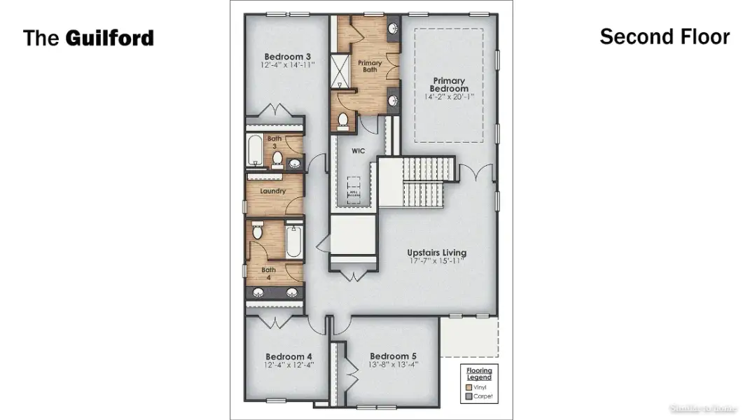 2D floor plan layout for the Guilford by D.R. Horton in Brookside, Richlands, NC (Image 4).