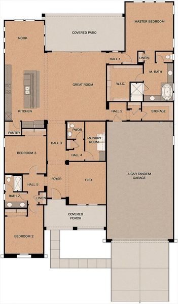 2D floor plan layout for the Petaluma by Fulton Homes in Sonoma Coast, Queen Creek, AZ (Image 3). 2D floor plan layout for the Petaluma by Fulton Homes in Sonoma Coast, Queen Creek, AZ (Image 3).