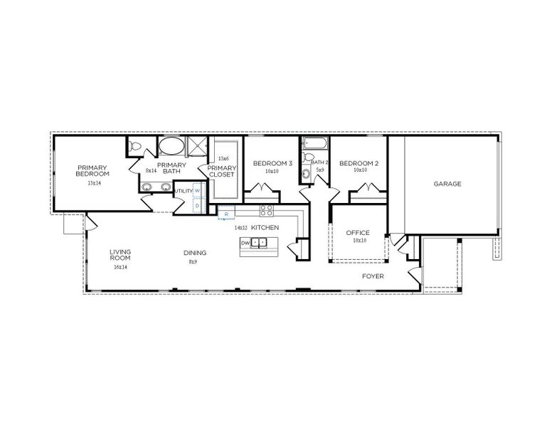 2D floor plan layout of this home in La Segarra 40', Brookshire, TX (Image 5).