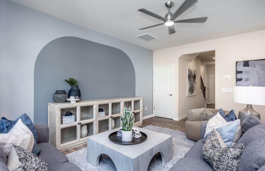 Furnished interior view inside a new home in Exchange at 401, Raleigh (Image 17). Furnished interior view inside a new home in Exchange at 401, Raleigh (Image 17).