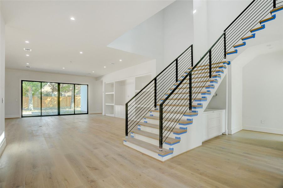 Beautiful architectural custom stair railing extends to the second floor. Beautiful architectural custom stair railing extends to the second floor.
