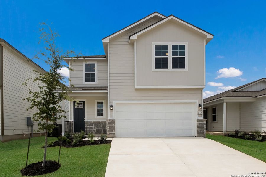 Front exterior of a new home in Talley Fields, San Antonio, TX, highlighting curb appeal (Image 1). Front exterior of a new home in Talley Fields, San Antonio, TX, highlighting curb appeal (Image 1).