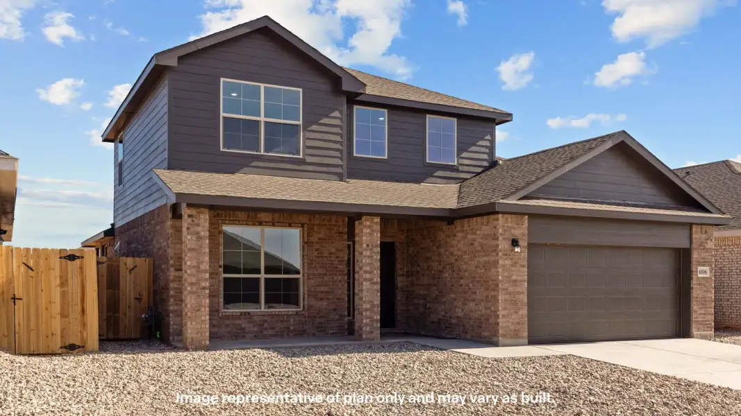 Front exterior of a new home in Yukon Ridge, Odessa, TX, highlighting curb appeal (Image 2).