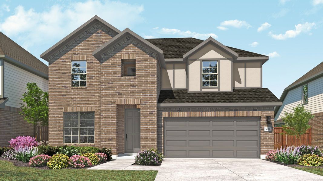 Representative exterior photo of a completed home built from the Rosewood by DRB Homes in Newhaven, Manor, TX (Image 2). Representative exterior photo of a completed home built from the Rosewood by DRB Homes in Newhaven, Manor, TX (Image 2).