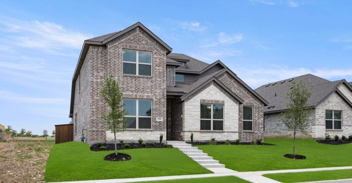 Representative exterior photo of a completed home built from the Brewer by Impression Homes in Redden Farms, Midlothian, TX (Image 2). Representative exterior photo of a completed home built from the Brewer by Impression Homes in Redden Farms, Midlothian, TX (Image 2).