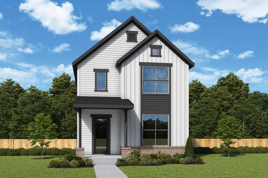 Front exterior of a new home in Two Step Farm - Cottages Row Collection, Montgomery, TX, highlighting curb appeal (Image 27). Front exterior of a new home in Two Step Farm - Cottages Row Collection, Montgomery, TX, highlighting curb appeal (Image 27).