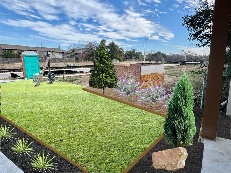 View of green lawn. Rendering will be done in 2-3 weeks.