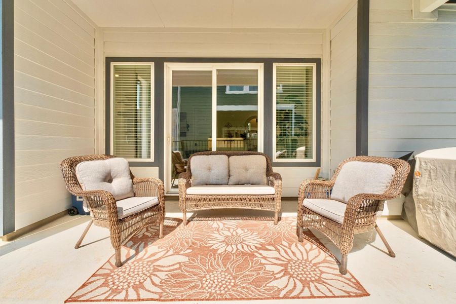 Because the covered patio is to the side - it provides added privacy making for relaxing evenings.