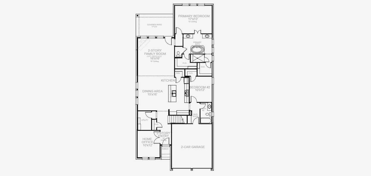 2D floor plan layout for the 2594W by Perry Homes in Santa Rita Ranch Tierra Rosa, Liberty Hill, TX (Image 4).