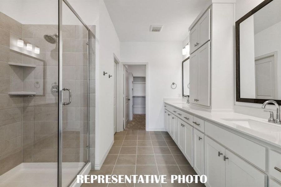 This wonderful owner's bath features a spacious walk in shower that you will never want to leave!  REPRESENTATIVE PHOTO