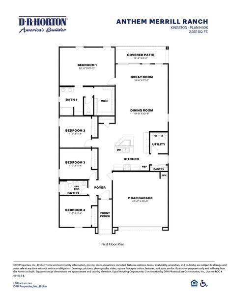 2D floor plan layout for the Kingston by D.R. Horton in Anthem at Merrill Ranch, Florence, AZ (Image 5). 2D floor plan layout for the Kingston by D.R. Horton in Anthem at Merrill Ranch, Florence, AZ (Image 5).