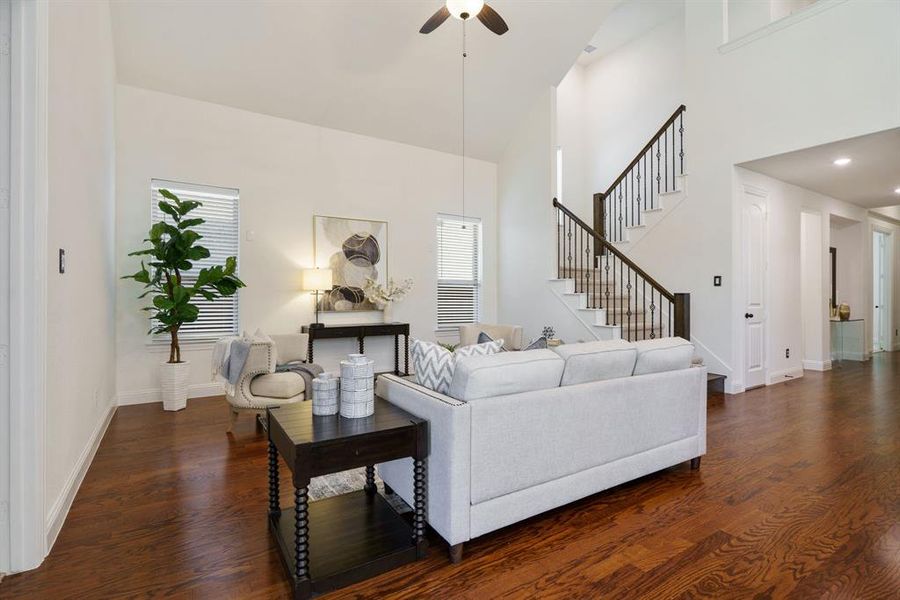 Enjoy easy living with most of the action downstairs, plus two cozy guest bedrooms and a shared bathroom upstairs.