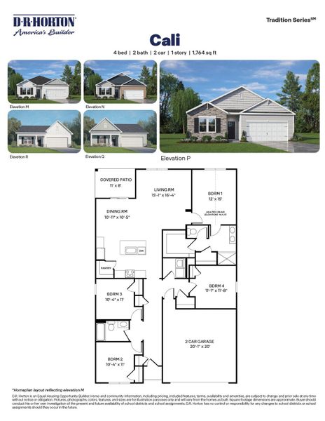 2D floor plan layout for the Cali by D.R. Horton in Westerly, Lillington, NC (Image 5).