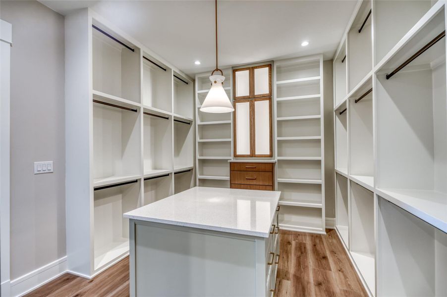 Spacious closet with light wood-style flooring
