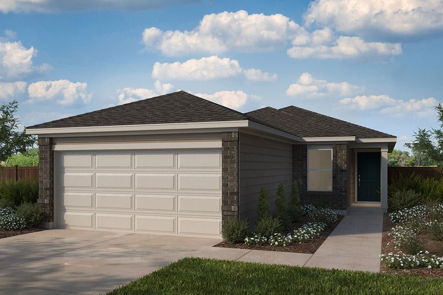 Representative exterior photo of a completed home built from the 1361 by KB Home in Sunset Oaks, Maxwell, TX (Image 5). Representative exterior photo of a completed home built from the 1361 by KB Home in Sunset Oaks, Maxwell, TX (Image 5).