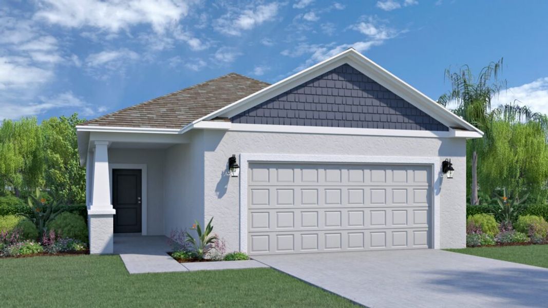 Representative exterior photo of a completed home built from the Paisley by Holiday Builders in Pineapple Grove, Port St. Lucie, FL (Image 4).
