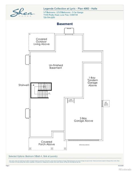 2D floor plan layout of this home in Legends at Lyric, Lone Tree, CO (Image 3).