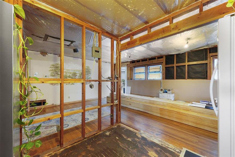 Inside kitchen, Dining straight ahead