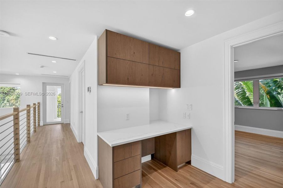built in desk upstairs loft area