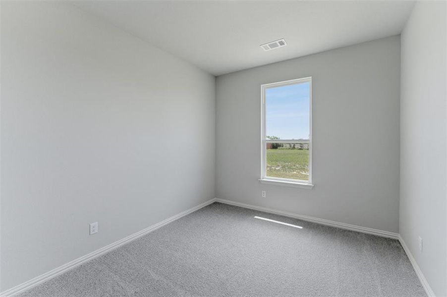 Neutral grey wall finishes, grey textured carpeting, and white baseboard trim Neutral grey wall finishes, grey textured carpeting, and white baseboard trim