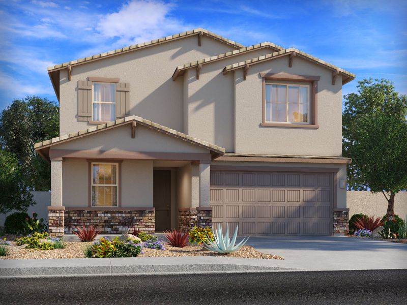 Representative exterior photo of a completed home built from the Emerald by Meritage Homes in Entrada Del Toro, Sahuarita, AZ (Image 18). Representative exterior photo of a completed home built from the Emerald by Meritage Homes in Entrada Del Toro, Sahuarita, AZ (Image 18).