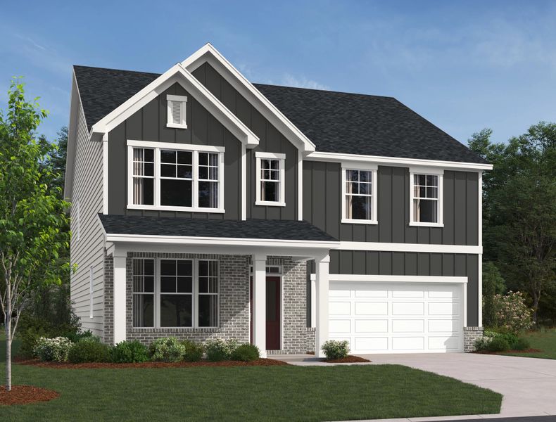 Representative exterior photo of a completed home built from the Hampstead by Ashton Woods in Ascent at Arbor Ridge, La Vergne, TN (Image 1). Representative exterior photo of a completed home built from the Hampstead by Ashton Woods in Ascent at Arbor Ridge, La Vergne, TN (Image 1).