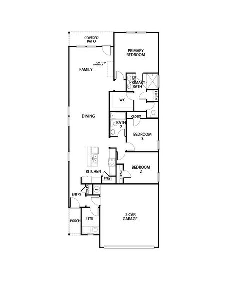 2D floor plan layout for the Elm by Impression Homes in Creekside Ranch, Blue Ridge, TX (Image 3).