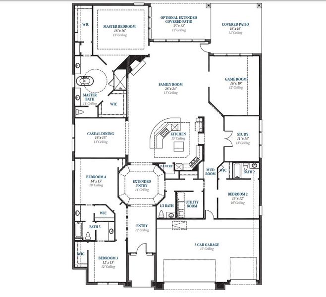 2D floor plan layout of this home in Artavia 70′, Conroe, TX (Image 5).
