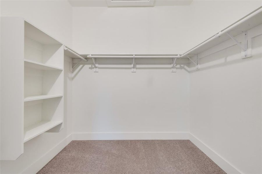 Walk in closet with carpet flooring