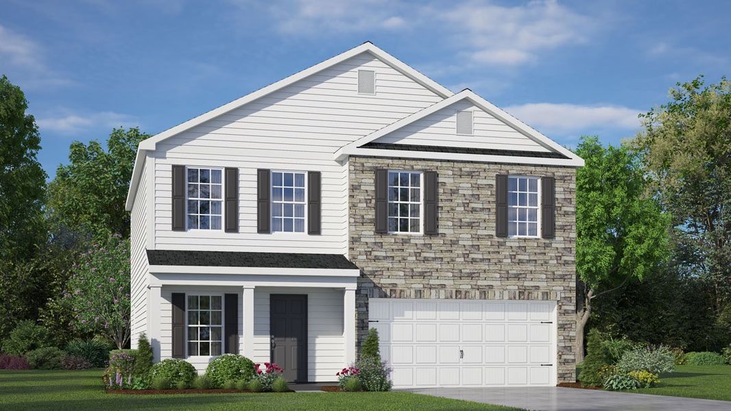 Representative exterior photo of a completed home built from the SHANE by D.R. Horton in Ridge Pointe, Trinity, NC (Image 4). Representative exterior photo of a completed home built from the SHANE by D.R. Horton in Ridge Pointe, Trinity, NC (Image 4).