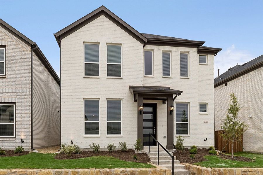 Representative exterior photo of a completed home built from the Harwood by Landon Homes in Dominion at Brookhollow, Prosper, TX (Image 1). Representative exterior photo of a completed home built from the Harwood by Landon Homes in Dominion at Brookhollow, Prosper, TX (Image 1).
