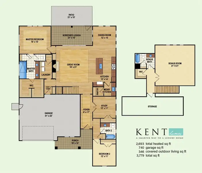 2D floor plan layout of this home in Brunswick Forest, Leland, NC (Image 3).
