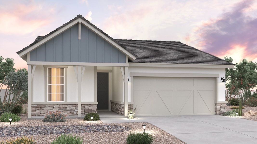 Representative exterior photo of a completed home built from the Larkspur by Brightland Homes in Teravalis, Buckeye, AZ (Image 2). Representative exterior photo of a completed home built from the Larkspur by Brightland Homes in Teravalis, Buckeye, AZ (Image 2).