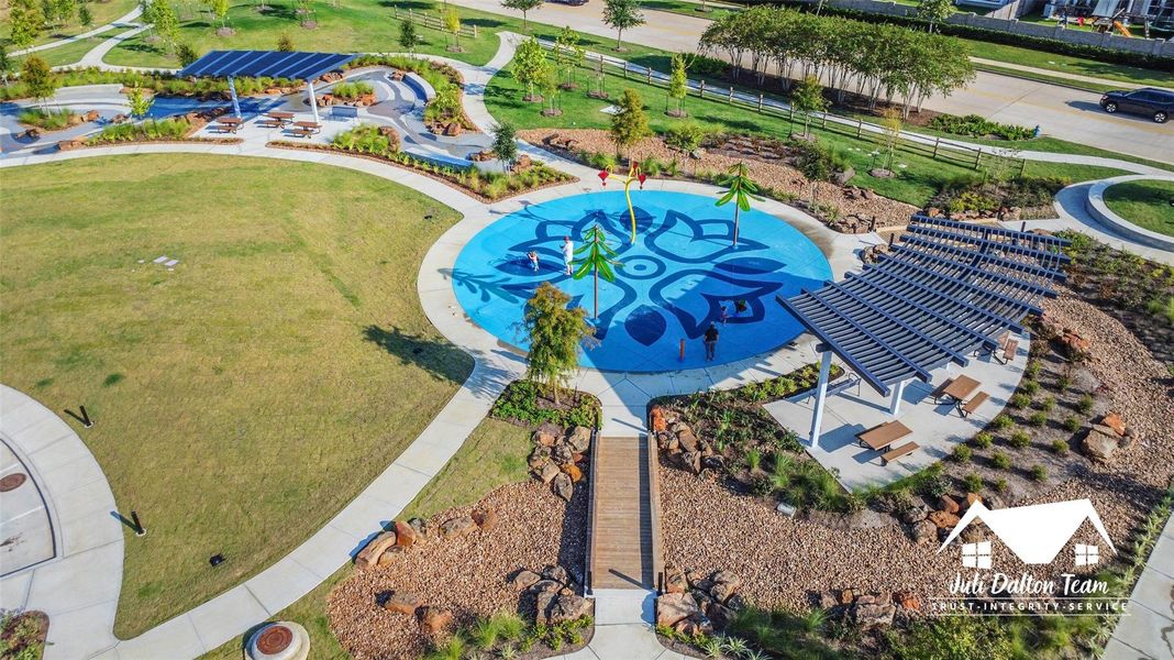 The newly completed splash pad is fun for the whole family! Shaded picnic areas and various water features will keep you cool!