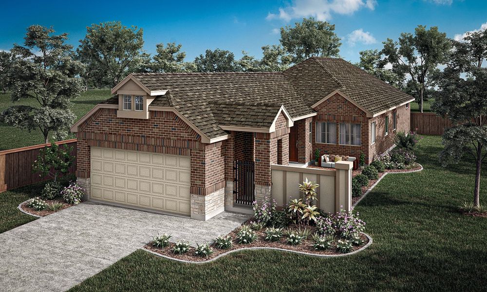 Representative exterior photo of a completed home built from the Toscana by Pacesetter Homes in The Reserve at Spiritas Ranch, Little Elm, TX (Image 1). Representative exterior photo of a completed home built from the Toscana by Pacesetter Homes in The Reserve at Spiritas Ranch, Little Elm, TX (Image 1).