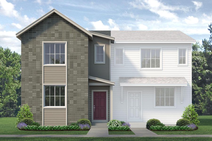 Representative exterior photo of a completed home built from the Acadia by Risewell Homes in Pintail Commons at Johnstown Village, Johnstown, CO (Image 12). Representative exterior photo of a completed home built from the Acadia by Risewell Homes in Pintail Commons at Johnstown Village, Johnstown, CO (Image 12).