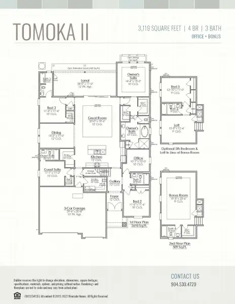 2D floor plan layout for the Tomoka by Riverside Homes in Sagebrush at EverRange, Jacksonville, FL (Image 7).