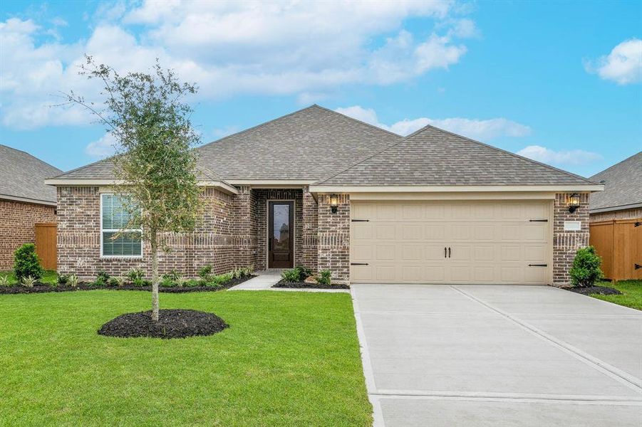 The Houghton Plan by LGI Homes features 4 bedrooms, 2 bathrooms, and a 2 car garage . Completed example being built at 13801 Blue Breaker Drive. Actual completed home details may vary.