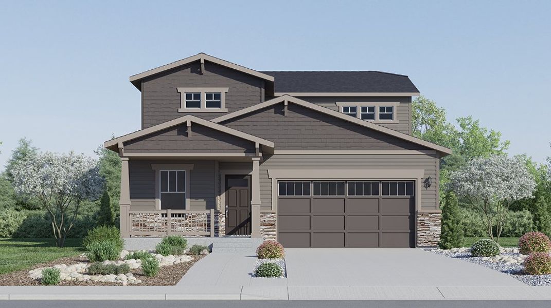 Front exterior of a new home in Kinston, Loveland, CO, highlighting curb appeal (Image 1). Front exterior of a new home in Kinston, Loveland, CO, highlighting curb appeal (Image 1).