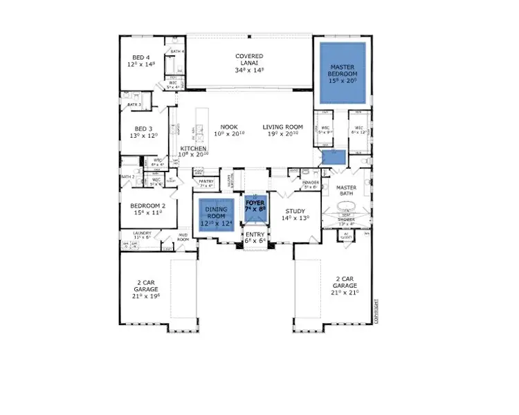 2D floor plan layout for the Monica - Pinnacle Series | 80' Wide Lots by ICI Homes in Courtney Grove, St. Augustine, FL (Image 5). 2D floor plan layout for the Monica - Pinnacle Series | 80' Wide Lots by ICI Homes in Courtney Grove, St. Augustine, FL (Image 5).