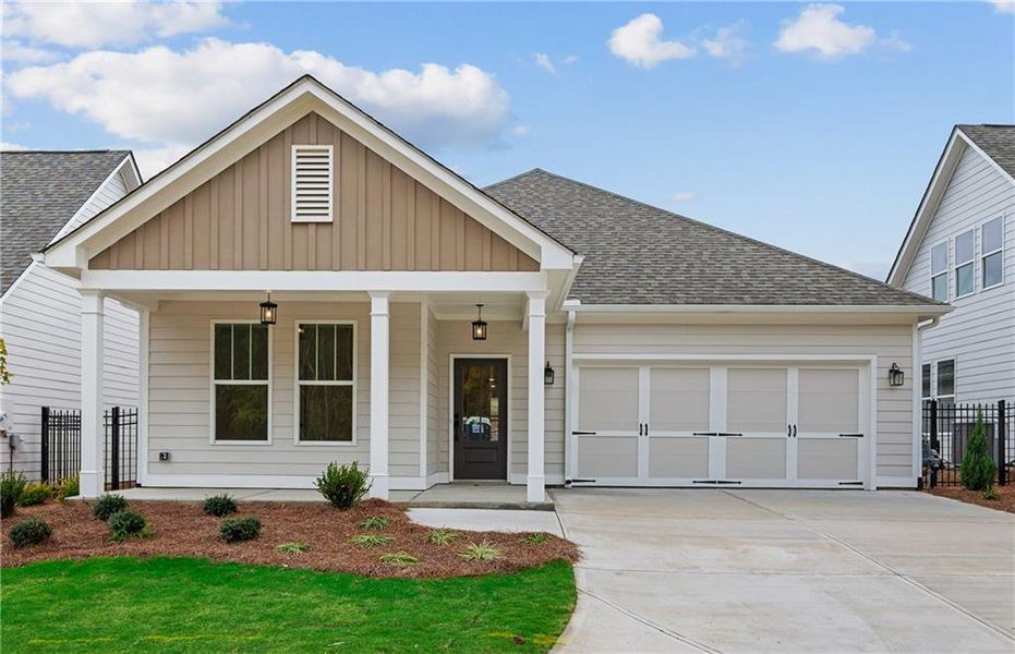 Front exterior of a new home in Echols Farm, Hiram, GA, highlighting curb appeal (Image 1). Front exterior of a new home in Echols Farm, Hiram, GA, highlighting curb appeal (Image 1).