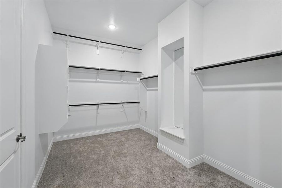 Walk in closet with carpet floors Walk in closet with carpet floors