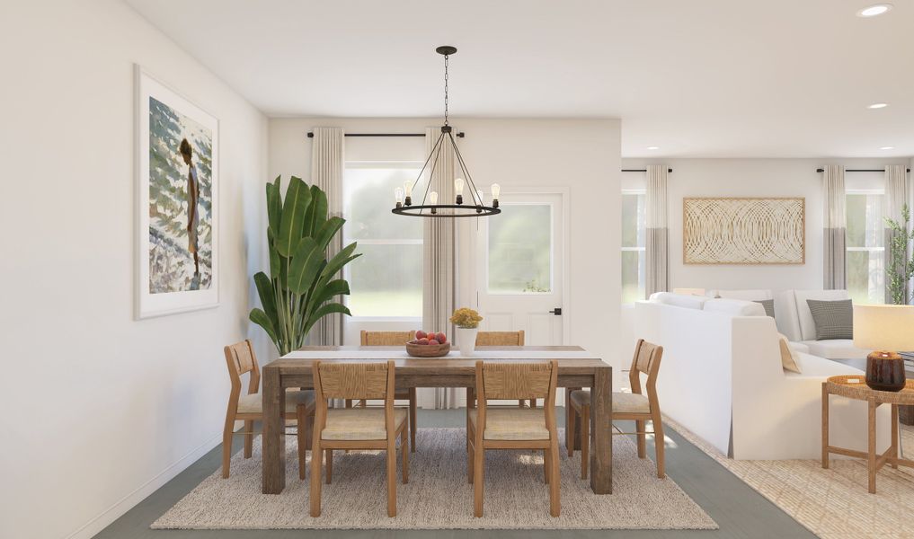 Dining area with chandelier pendant lighting