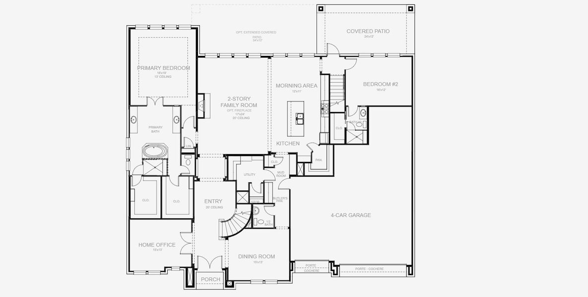 2D floor plan layout for the 4978W by Perry Homes in Lakes of Cane Island, Katy, TX (Image 3).