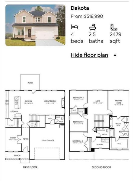 2D floor plan layout of this home in , Dawsonville, GA (Image 3).