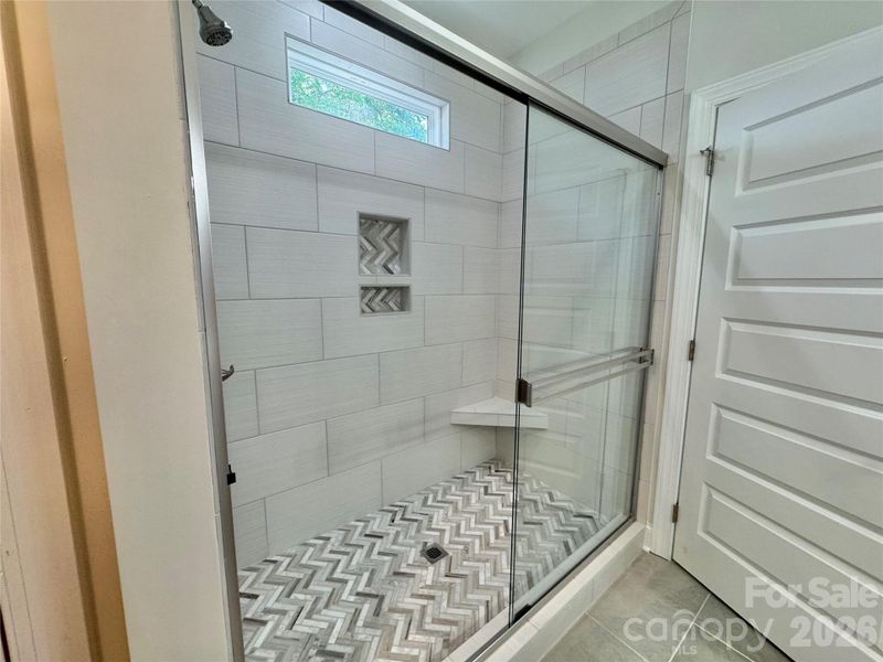 Walk in tiled shower
