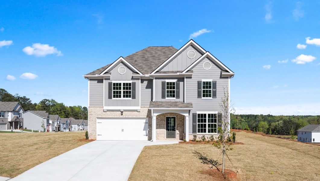 Representative exterior photo of a completed home built from the HALTON by D.R. Horton in Thompson Ridge, Dallas, GA (Image 1). Representative exterior photo of a completed home built from the HALTON by D.R. Horton in Thompson Ridge, Dallas, GA (Image 1).